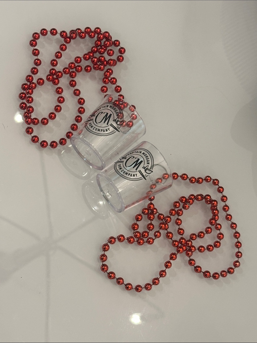 Captain Morgan Rum Beaded Shot Glass Necklace Mario Gras Halloween party crawl